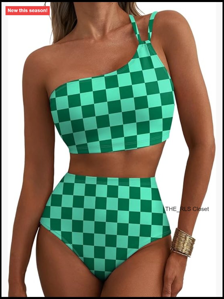 High Waisted Bikini Set One Shoulder Floral Print Tummy Control Bathing Suits